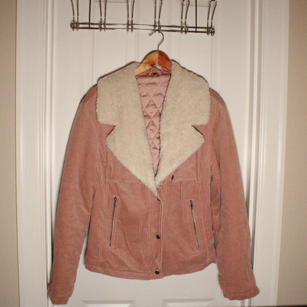 Free People Dusty Pink Corduroy Shearling Jacket Women’s Large Quilted